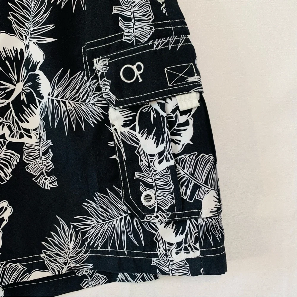 OP Black and White Floral Swim Shorts Size Medium